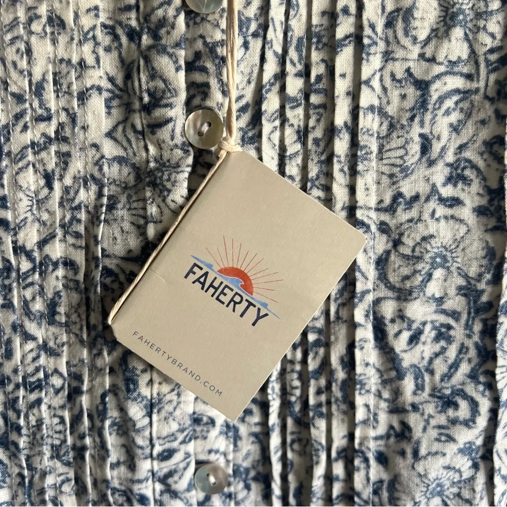 Faherty Isha Floral Imma Dress White with Blue Flowers w/ Pockets Size Small NWT - Picture 5 of 14